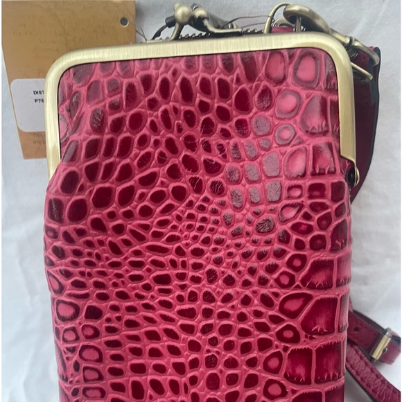 Patricia Nash Pertina Frame Pouch Crossbody Magenta Red Croco - Picture 3 of 9